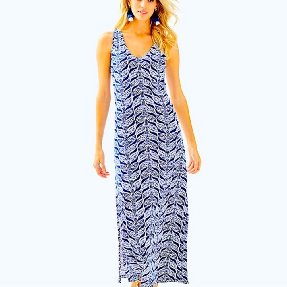 Lily Pulitzer blue and white Kerri Maxi Whale Tale print. XS